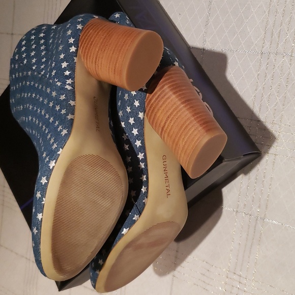 Gunmetal NEW Niana Ankle Bootie Boot Denim Metallic Silver Stars Block Heel NIB - Picture 10 of 14